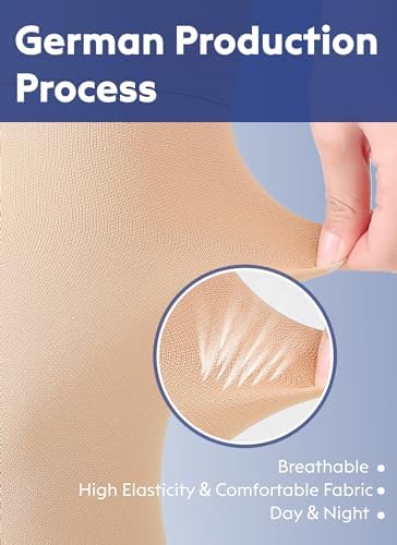 Thigh High Compression Stockings Closed Toe for Men & Women, Opaque, KEKING 15-20mmHg Graduated Compression Leg Support Hose with Silicone Band - Swelling, Varicose Veins, Edema, DVT, Beige Small