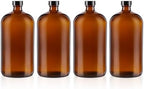 4 Pack 32 oz Amber Boston Round with Black Poly Cone Cap,Reusable Brown Glass Bottles for Secondary Kombucha Fermentation,Homemade Essential Oils,Lab Chemicals