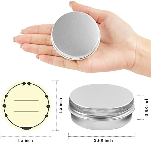 TUZAZO 24Pack 2 Oz Aluminum Tin Cans with Screw Lid and Labels, Refillable Travel Sized Cosmetic Containers Small Tins for Salves, Lotion Bars, Beard Balms, Candles