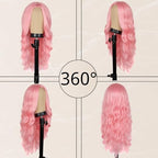 Long Pink Wig for Women 26 Inch Middle Part Wavy Women Charming Hair Realistic Natural Looking Synthetic Heat Resistant Fiber Wig for Daily Party Use