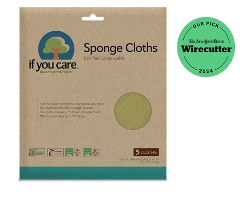 If You Care Sponge Cloths – 5 Count – 100% Natural Cleaning Rags for Kitchen, Bathroom, Home Countertop Surfaces – Absorbent, Reusable, Machine Washable, Compostable (Pack of 3)