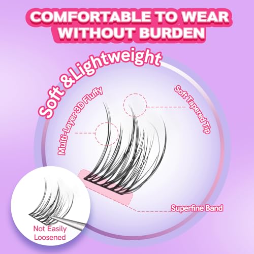 Natural Lash Clusters Kit 10-12mm with 6mm Bottom Lashes Wispy Lash Extension Kit 114Pcs C Curl Cluster Eyelash Extensions Superfine Band DIY Individual Cluster Lashes with Lash Bond and Remover