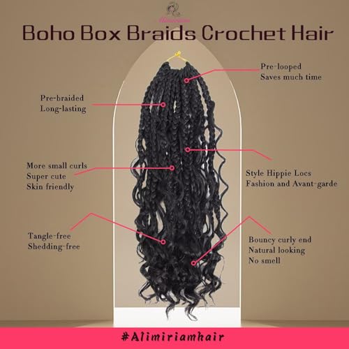 Goddess Box Braids Crochet Hair 14inch Boho 3X Crochet Braids with Curly Ends 8 Packs Protective Hairstyle Synthetic Braiding Hair Extensions for Black Women (14 Inch, 1B)