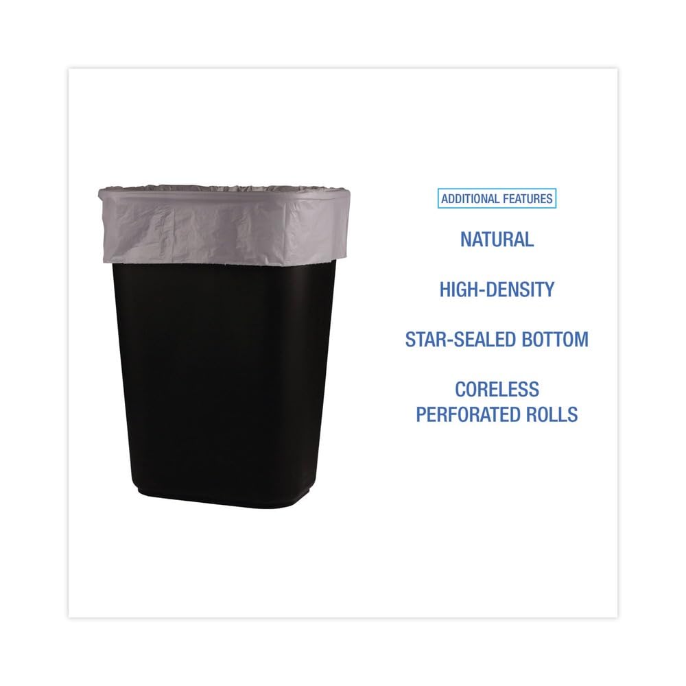 Boardwalk 16 Gallon High-Density Can Liners - 1000 Count Bulk Commercial Trash Bags, 6 Micron Star-Seal, Coreless Perforated Roll, Clear (24"x33")