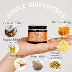 Handmade Honey & Tallow Balm- 100% Grass Fed Beef Tallow for Skin Care- 100% Natural Whipped Tallow Balm- Sensitive & Dry Skin, Eczema, Psoriasis- 2 FL. oz