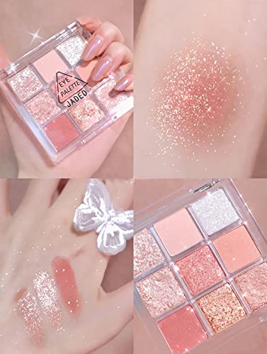 Kayswang 9 colors glitter eyeshadow palette makeup palette matte high pigment color cream texture natural eye shadow powder eye shadow palette in autumn and winter long lasting and waterproof (pink+orange)