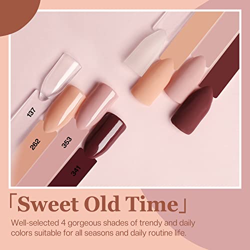 Modelones Dip Powder Nail Kit Starter, 4 Colors Nude Brown Skin Tones Dipping Powder Liquid Set with Base Top Coat Activator Nail Art Beginner DIY Salon