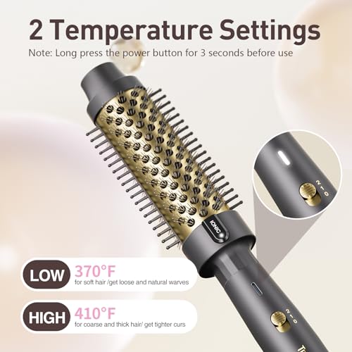 Thermal Brush 1.5", Thermal Round Hair Curling Brush with 2 Settings, Long Lasting Universal Voltage Heated Curling Iron for All Hair, Tourmaline Ceramic, Negative Ion Technology, Gold