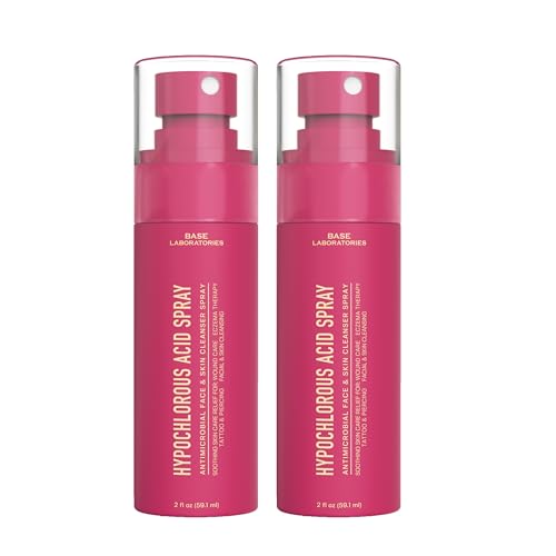 BASE LABORATORIES Hypochlorous Acid Spray for Face & Skin - Travel Size - Magic Facial Toner Spray & Cleaner - Skin Repair Solution helps reduce redness, acne - HOCL Molecule Spray 4oz (2 x 2oz) - 2PK