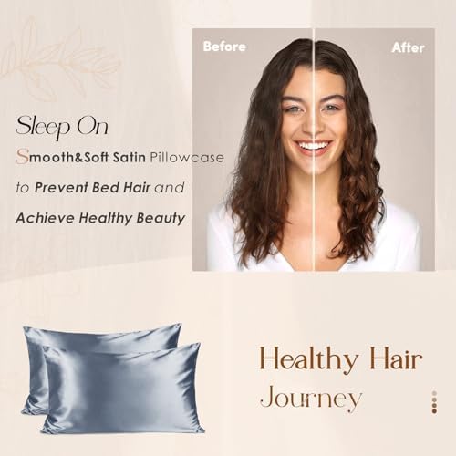 Yanibest Satin Pillowcase, Silk Pillow Cases for Hair and Skin with Zipper, Queen Pillow Cases Set of 2 for 20"x30", Exquisite Packaging for Women Men
