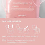 (Only Refill) Mediheal Collagen Ampoule Pad (100 Pads) - Cotton Facial Toner Pads for Skin Firming & Restore Elasticity - Vegan Eco Silk Pad