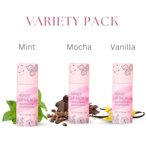Organic Honey Lip Balm - 100% Grassfed Beef Tallow Chapstick for Women, Natural Raw Honey & Argan Oil - Ultra Moisturizing, Conditioning, Chemical Free - 3 Pack (3x0.28 oz) Tinted