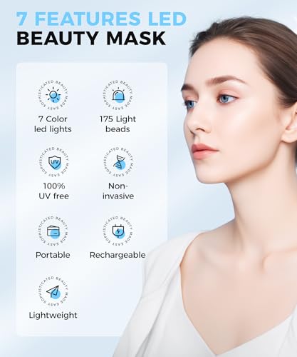 Yahi Red Light Therapy for Face, Led Face Mask Light Therapy, 7 Colors LED Face & Neck Mask Light Therapy At Home, Black