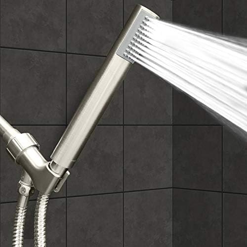 Luxury Spa: Brushed Nickel Hand Held Shower Head, 1.1 inch High Pressue Handheld Showerhead with Extra-Long Stainless Steel Hose, Experience MAXX Comfort and Elegance (Brushed Nickel)