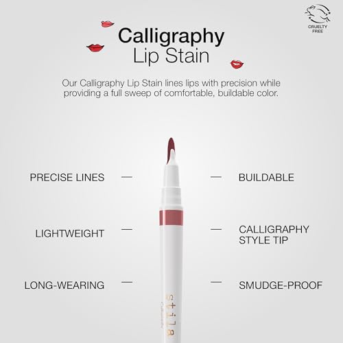 stila Calligraphy Lip Stain Long-Lasting Tint, Moisturizing, Transfer-Proof, Lightweight, Sheer Buildable Color, Fades to a Natural Wash of Colors