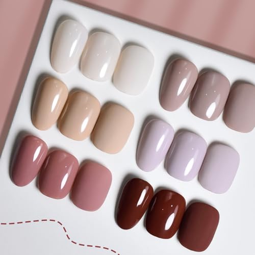 JODSONE 10ml Nude Pink Gel Nail Polish Set 6Colors Fast Drying & Long Lasting Neutral Brown Red Purple Nail Polish Lacquer Glossy Art for Nail and Salon Need U V Lamp