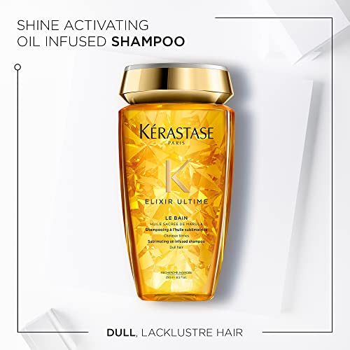 Kerastase Elixir Ultime Oil-infused Shine Shampoo | For Dull, Dry Hair | Softens and Restores Shine | With Argan Oil, Camellia Oil & Marula Oil | Le Bain | 8.5 Fl Oz