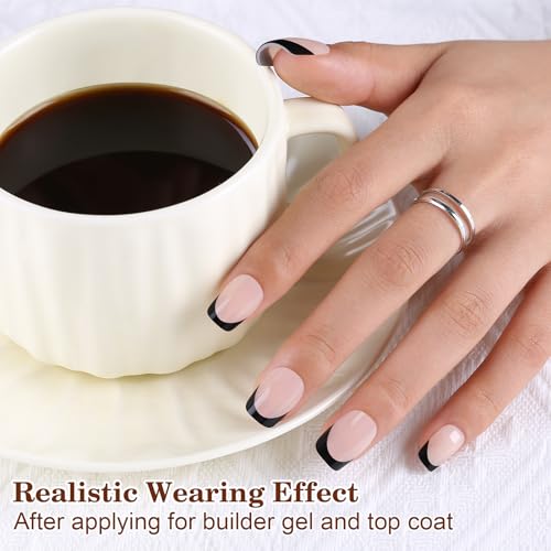 Press on Nails, 150pcs Short Nude Black French Tip Press on Nails, Square French Gel Nail Tips, Pre-Lasting French Tip Nails, Acrylic Soft Gel Nail Tips, Fake Nails for Women Nail Art DIY