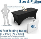 Urby Elastic Table Clothes for 6 Foot Rectangle Tables Fits 6ft Folding Tables from Lifetime, COSCO, Mainstays and Others. Heavy-Duty Stretchy Wrinkle Resistant Spandex. Black 2 Pack.