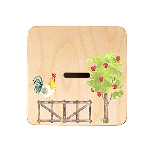 Wooden Piggy Bank for Kids and Adults, Personalized Gift Handmade in USA by BloomOwl, Custom Piggy Bank, Personalized Banks for Kids, Gifts for Baby Boys and Girls (Farm- Blue)