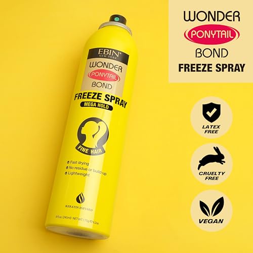 EBIN NEW YORK Wonder Ponytail Bond Freeze Spray Extra Mega Hold - Fine Hair 8oz/ 245ml | Long Lasting Hold, 24-Hour Frizz Control, Shine Enhancing, Fast-Drying, Lightweight, All Hair Types