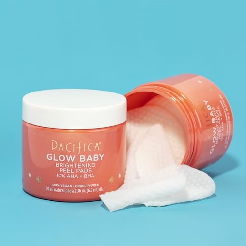 Pacifica Beauty Glow Baby Brightening Peel Pads 10% AHA + BHA, Skincare, Exfoliating, Skin Texture, Minimize Pores, For All Skin Types, Fragrance Free, Clean Skin Care, Vegan - 60 Pads (1 Count)