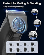 GLAKER Hair Clippers for Men - Cordless & Corded 2 in 1 Hair & Beard Trimmer with ABS Guards, Detachable Blades & Turbo Motor, Professional Haircutting Kits for Blending & Fade Cuts