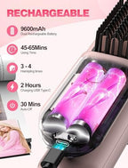 Portable Cordless Hair Straightener Brush for Travel,Mini Hair Straightener Comb with Negative Ion,Hair Straightener Brush Hot Comb for Women, Rechargeable 9600mAh Battery,12 Temp-Setting,Pink