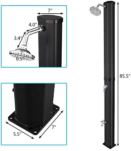 VINGLI Solar Heated Shower, 9.3 Gallon Outdoor Shower with Shower Head and Foot Shower Tap，for Outdoor Backyard Poolside Beach Pool Spa,Black (9.3 Gallon)