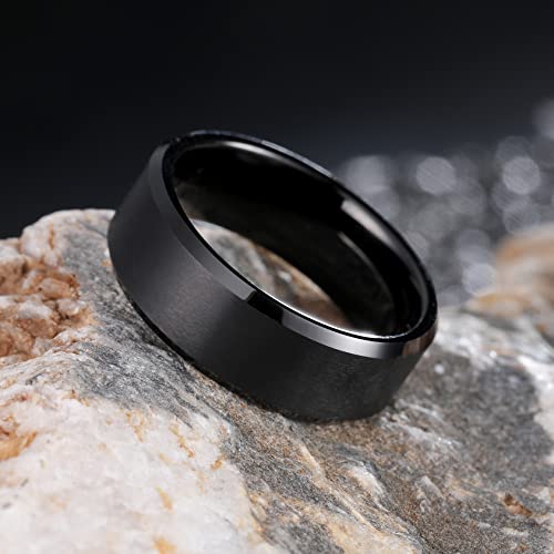 King Will BASIC Men Wedding Black Tungsten Ring 8mm Matte Finish Beveled Polished Edge Comfort Fit 15