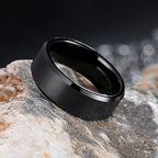 King Will BASIC Men Wedding Black Tungsten Ring 8mm Matte Finish Beveled Polished Edge Comfort Fit 15