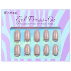 BTArtbox Press On Nails Almond - Short Fake Nails with Silver Foil Design, Resuable Glue On Nails for Women Gift in 16 Sizes, Crescent Moon