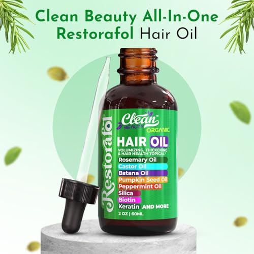 Rosemary Hair Oil For Growth with Castor Oil Batana Oil Pumpkin Seed Oil Peppermint Oil Silica Biotin Collagen Keratin Saw Palmetto Horsetail Tea Tree Vit E Aloe Vera Jojoba (1 Pack)