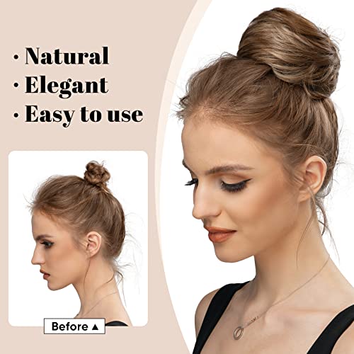 SARLA Drawstring Hair Bun Extension Dark Brown/Golden Synthetic Fake Ballet Bun Hair Piece for Women Girls Lady Updo Donut Chignon
