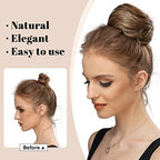 SARLA Drawstring Hair Bun Extension Dark Brown/Golden Synthetic Fake Ballet Bun Hair Piece for Women Girls Lady Updo Donut Chignon