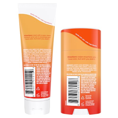 Lume Whole Body Deodorant - Invisible Cream Tube and Solid Stick - 72 Hour Odor Control - Aluminum Free, Baking Soda Free, Skin Safe - 3.0 Ounce Tube and 2.6 Ounce Solid Stick Bundle (Clean Tangerine)