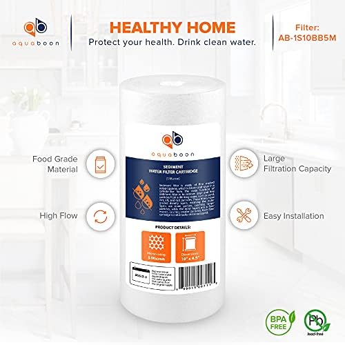 Aquaboon 5 Micron 10 x 4.5 Well Water Sediment Filter Replacement Whole House Water Filter Cartridge Compatible with DGD-5005, WFHD13001B, 4-Pack