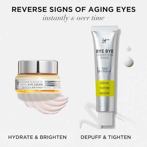 IT Cosmetics Bye Bye Under Eye Bags Treatment For Women & Men – Temporary Undereye Bag Reducer & Under Eye Corrector Depuffs, Tightens, Smooths & Reduces Look of Wrinkles & Fine Lines - 0.5 Fl. Oz