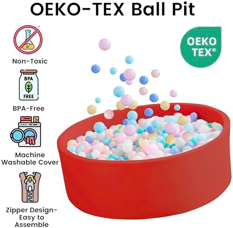 Ball Pit for Toddlers 35.43''x11.81 Baby Ball Pits Soft Memory Foam Ball Pits Round Kids Ball Pools Indoor Kids Play Ball Pool Ideal Gift for Girls and Boys (Red, NO Balls)