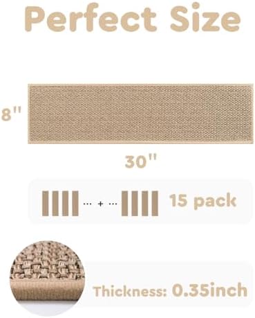 PADOOR Non Slip Stair-Treads,Rubber Backing Stair-Runners for Wooden Steps,15PCS Residue Free Carpet Stair Treads for Kids and Dogs 8"x30" Beige