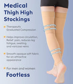 KEKING Thigh High Compression Stockings Footless, Unisex, 15-20mmHg Leg Support Compression Sleeves with Anti-Slip Silicone Band, Opaque, Treatment Swelling, Varicose Veins, Edema, DVT, Beige 4X-Large