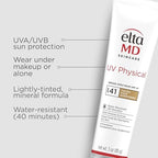 EltaMD UV Physical Tinted Mineral Sunscreen for Face SPF 41, 100% Mineral Actives Tinted Face Lotion, Water Resistant, Paraben-Free, Transparent Zinc Oxide Finish, Facial Travel Size Sunscreen 3 oz
