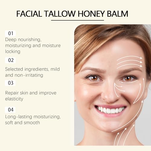 Beef Tallow for Skin Grass Fed Tallow and Honey Balm, Tallow Face Moisturizer for Face & Body, Unscented, Multi-Purpose Balm, 4.23 OZ (1)