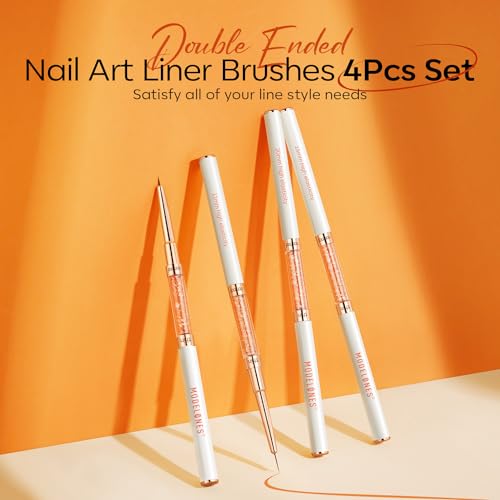 modelones Nail Art Brushes, Super Fine Thin Liner Nail Brush Set Sizes 7/11/15/20mm for Nail Gel Polish Painting Designs with Acrylic Rhinestone Handle Gift For Women
