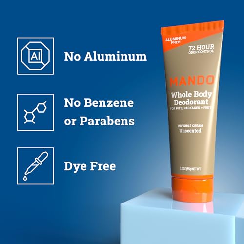 Mando Whole Body Deodorant For Men - Invisible Cream - 72 Hour Odor Control - Aluminum Free, Baking Soda Free, Skin Safe - 3 ounce (Pack of 2) - Unscented