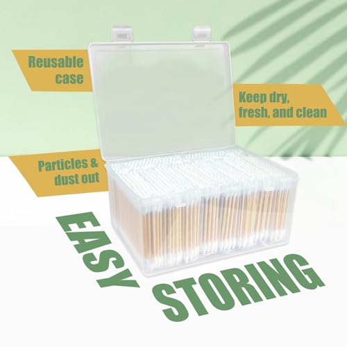 Pointed Tip Cotton Swabs - 1000 Count Double Pointed Cotton Buds - Precision Tips with Bamboo Sticks for Makeup, Nail Tools, Personal Care - Soft and Hypoallergenic for Skin
