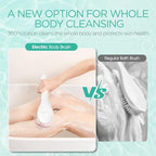 VOYOR Electric Body Brush Back Scrubber for Shower Rechargeable Exfoliating Bath Brush Powered Shower Brush with Non-Slip Long Handle Deep Cleansing, Exfoliation, Massaging Spin Brush BC100 (Pink)
