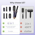6 in 1 Blow Dryer Brush, Detachable Hair Dryer Brush Air Curler Air Styler Wrap, Curly Twist Hot Curling Iron, Blow Dryer Hot Brush Styler Negative Ion Brush, Travel Hair Styling Tool