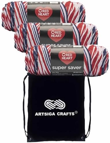 Red Heart Super Saver Americana E300-3943 (3-Skeins - Same Dye Lot) Worsted Medium #4 Acrylic Yarn for Crocheting and Knitting with Project Bag