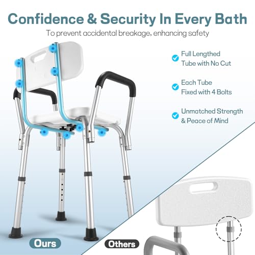 TABEKE Shower Chair for Inside Shower, Heavy Duty Shower Chair with Backrest & Padded Armrest, Height Adjustable Shower Bench, Shower Seat for Bathtub, Elderly and Disabled